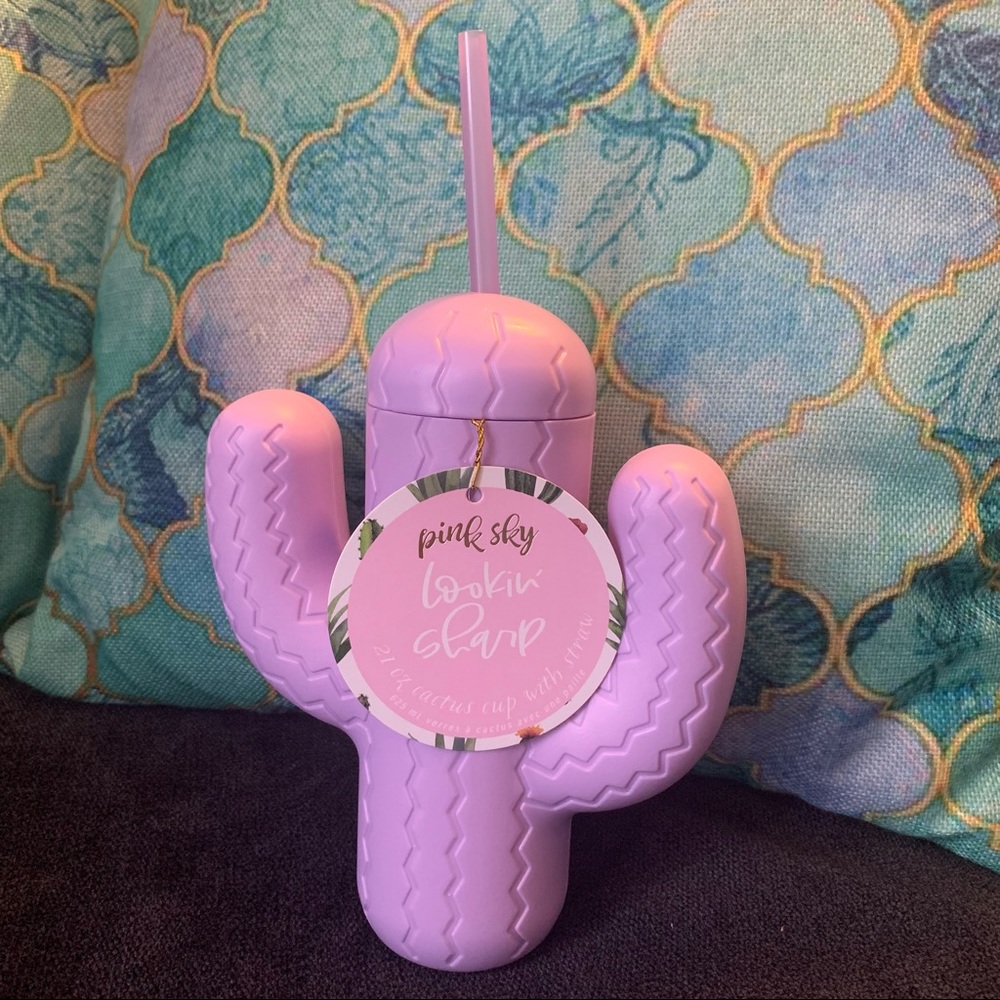 Pink Sky Cactus Cup with Straw
